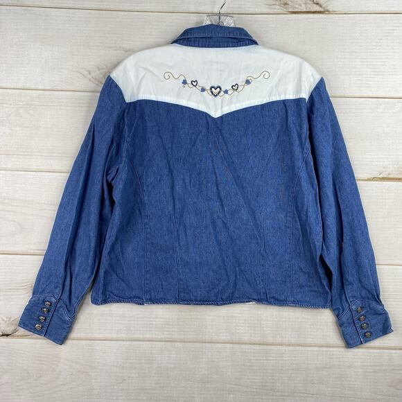 Cumberland Outfitters Womens Top L Button Up Embroidered Denim Western Cowgirl - Picture 13 of 15